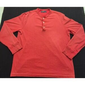 Polo Ralph Lauren men's classic red long sleeve Henley shirt sz XL white buttons